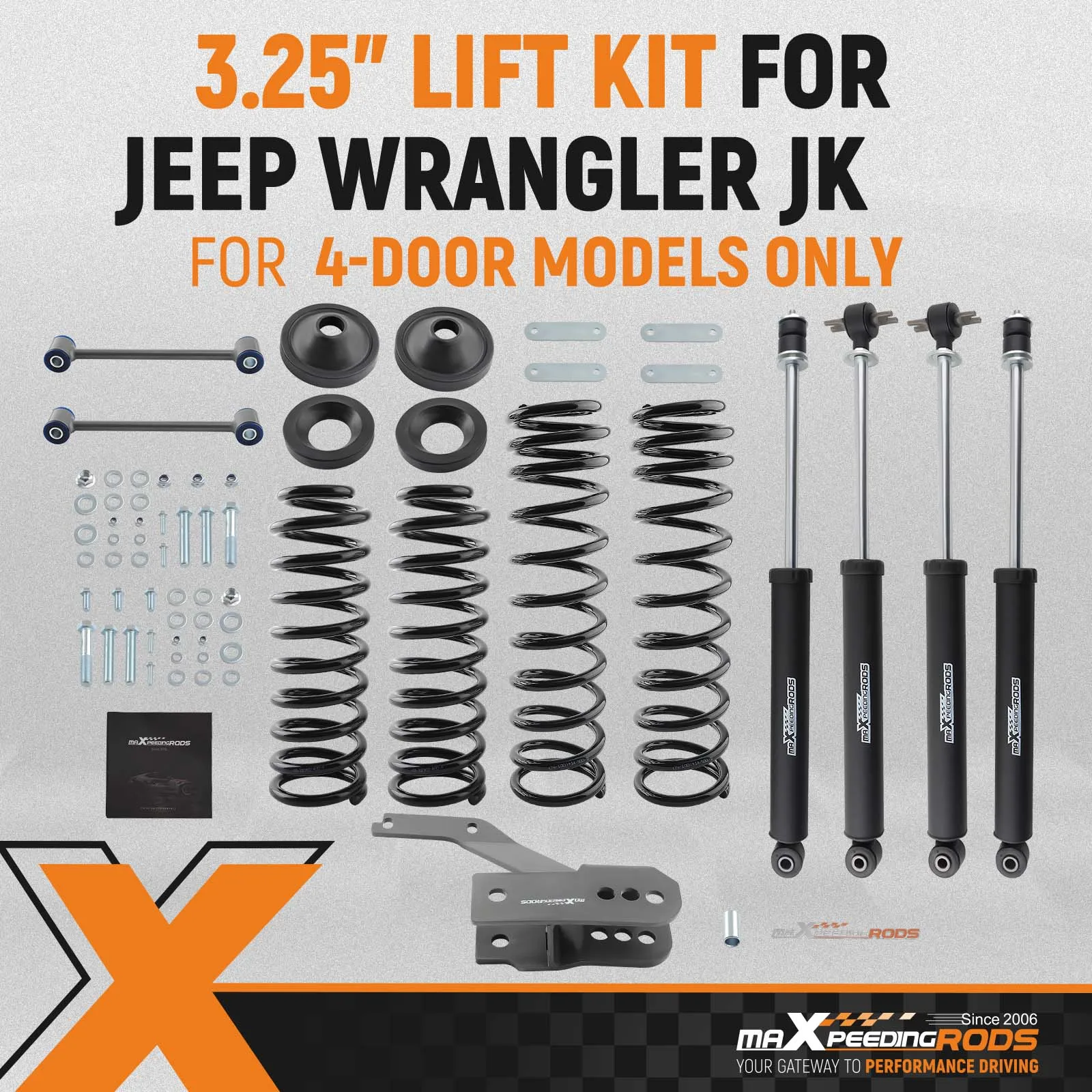 Комплект подъема 3,25 дюйма для Jeep Wrangler JK 4DR 2007-2018, катушечные пружины + удары
Комплект подъема 3,25 дюйма для Jeep Wrangler JK 4DR 2007-2018, катушечные пружины + удары