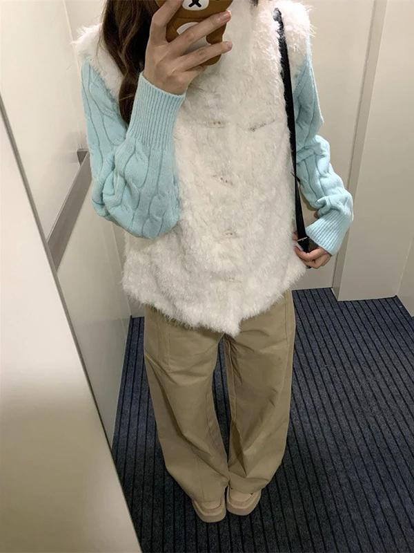 Lush Mint Green Knitted Furry Vest And Cardigan Set Lazy Style Autumn Winter Fashion Women's Ensemble round Neck Long Sleeve
Lush Mint Green Knitted Furry Vest And Cardigan Set Lazy Style Autumn Winter Fashion Women's Ensemble round Neck Long Sleeve