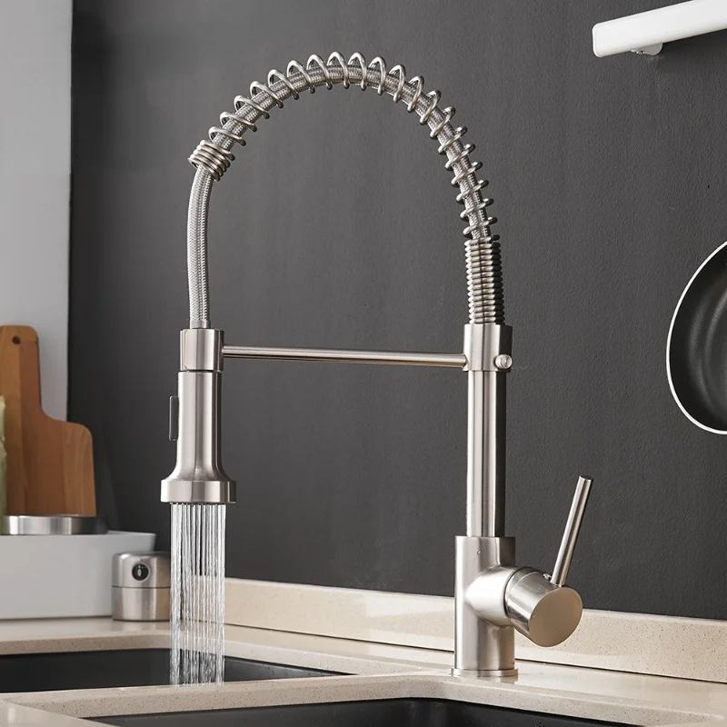 Brush Brass Faucets Kitchen Sink Single Lever Pull Out Spring Spout Mixers Tap Hot&Cold Water Crane Faucet
Brush Brass Faucets Kitchen Sink Single Lever Pull Out Spring Spout Mixers Tap Hot&Cold Water Crane Faucet