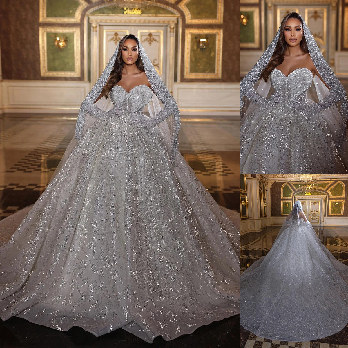 Gorgeous Ball Gown Wedding Dress For Women Sequins Pearls Bridal Gown Sweetheart Skirt With Gloves Court Train Dresses
Gorgeous Ball Gown Wedding Dress For Women Sequins Pearls Bridal Gown Sweetheart Skirt With Gloves Court Train Dresses