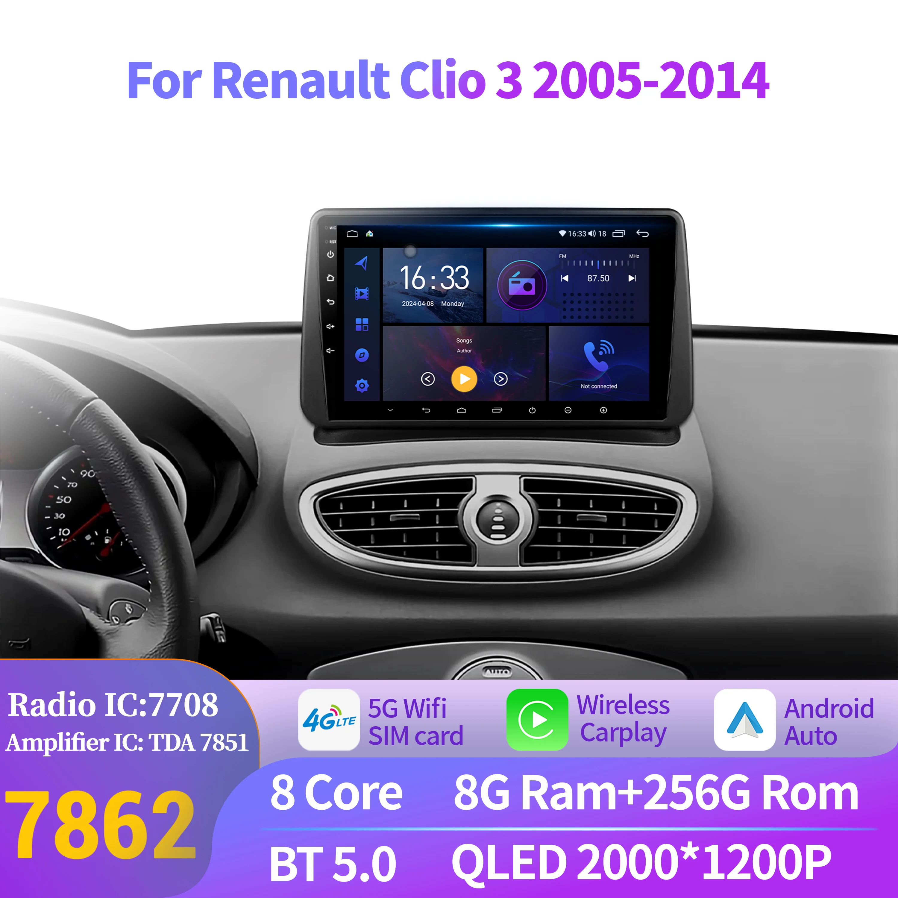 Android Auto For Renault Clio 3 2005-2014 Wireless Apple BT Carplay Car Radio Multimedia 7862 8+256 Touch Stereo 2K QLED Screen
Android Auto For Renault Clio 3 2005-2014 Wireless Apple BT Carplay Car Radio Multimedia 7862 8+256 Touch Stereo 2K QLED Screen