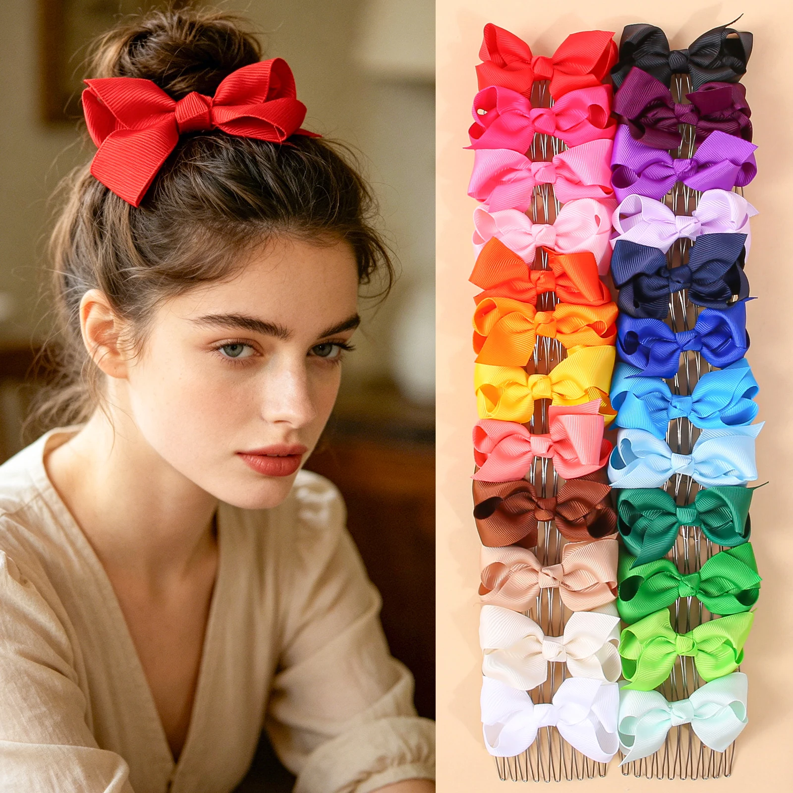4-piece/set bow comb clip, solid color bow insert comb, suitable for women's hairstyles.
4-piece/set bow comb clip, solid color bow insert comb, suitable for women's hairstyles.