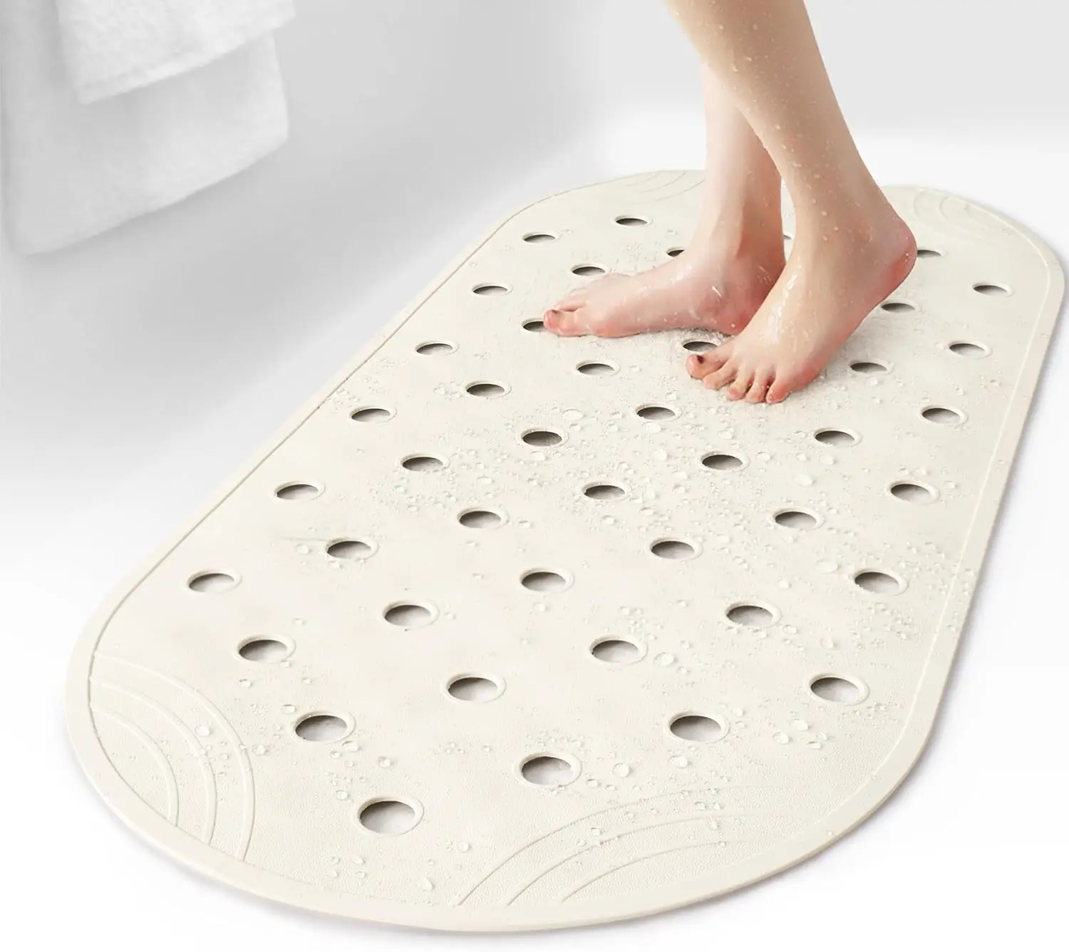 Non-Slip Rubber Bathtub Mat, 31x14 Inch, Ivory White with Suction Cups & Drainage Holes
Non-Slip Rubber Bathtub Mat, 31x14 Inch, Ivory White with Suction Cups & Drainage Holes