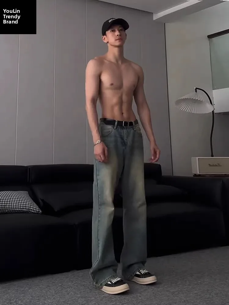 High Waist Blue Men's Jeans Straight Leg Thin Summer High Street Vibe Trousers Bell Bot Casual Youth Faion
High Waist Blue Men's Jeans Straight Leg Thin Summer High Street Vibe Trousers Bell Bot Casual Youth Faion