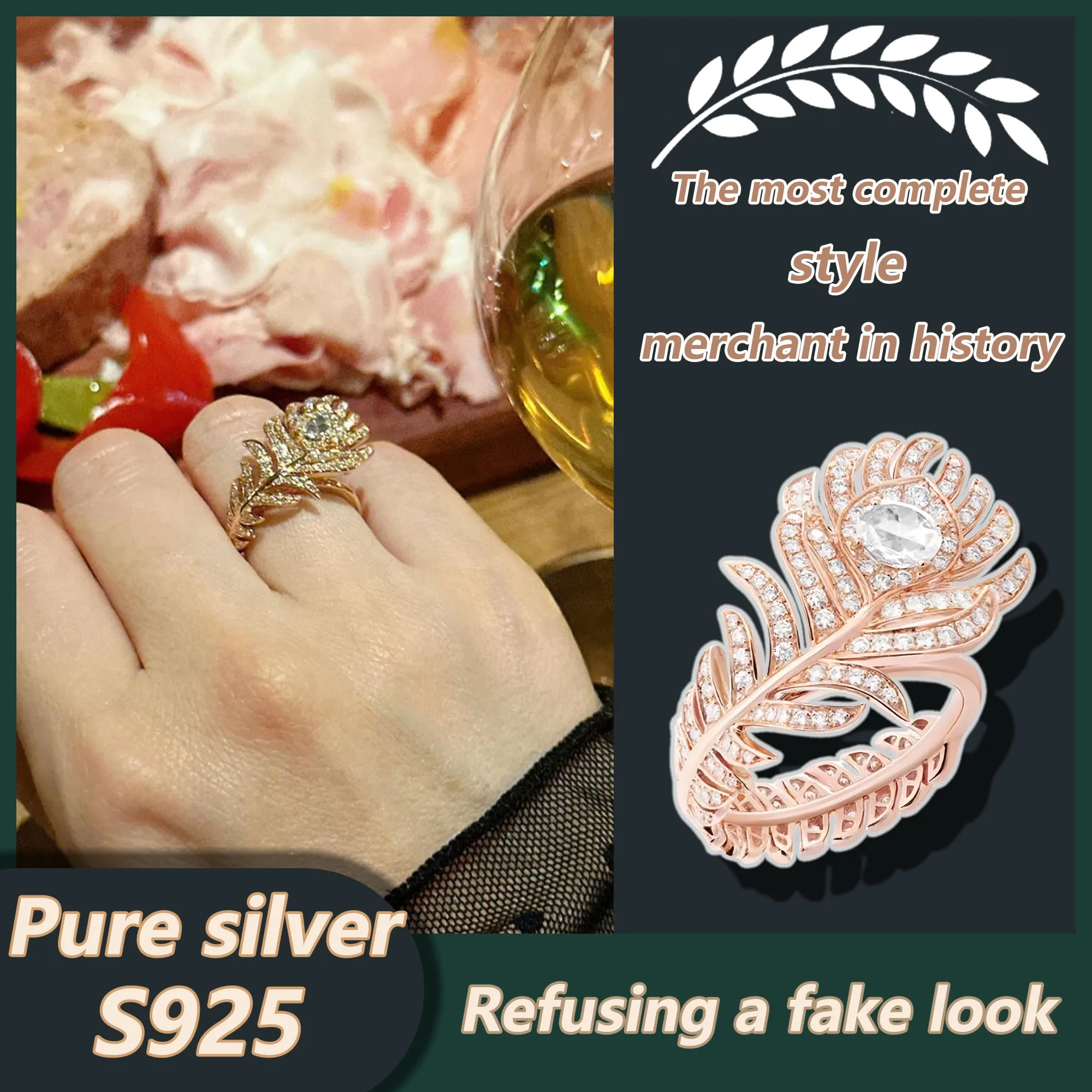 Rose gold light luxury diamond inlaid ring pure silver S925 retro personality niche feather ring Nature series commemorative day
Rose gold light luxury diamond inlaid ring pure silver S925 retro personality niche feather ring Nature series commemorative day