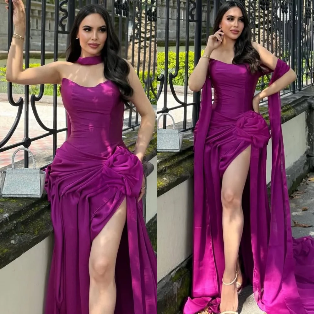 Customized Delicate Purple Jersey Evening Dress Exquisite Strapless Ribbon Prom Dress Chapel Train A-Line Bespoke Occasion Gowns
Customized Delicate Purple Jersey Evening Dress Exquisite Strapless Ribbon Prom Dress Chapel Train A-Line Bespoke Occasion Gowns