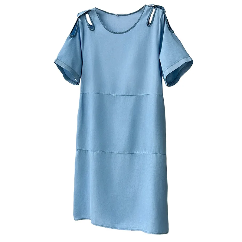 2026 Summer Plus Size Lyocell Denim Dress Hollow Out Shoulder Short Sleeve Midi Dress Lightweight Slimming For Curvy Ladies 0607
2026 Summer Plus Size Lyocell Denim Dress Hollow Out Shoulder Short Sleeve Midi Dress Lightweight Slimming For Curvy Ladies 0607