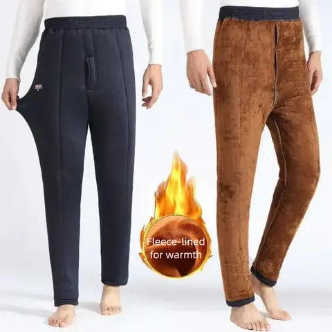 Ropa de chándal de invierno para hombre, pantalón de chándal de lana gruesa de felpa, pantalones a prueba de viento de cintura alta, pantalones térmicos elásticos, pantalones cálidos de algodón para papá