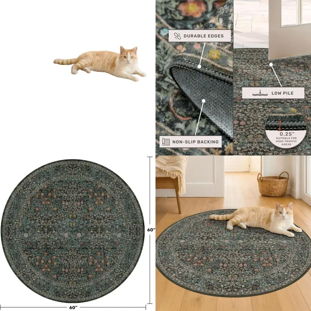 Washable Round Area Rug 5ft for Living Room, Bedroom, Soft Ultra-Thin Non-Slip Vintage Circle Carpet for Kitchen Nursery, Dark G
Washable Round Area Rug 5ft for Living Room, Bedroom, Soft Ultra-Thin Non-Slip Vintage Circle Carpet for Kitchen Nursery, Dark G