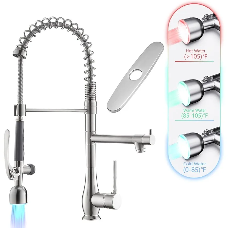 Kitchen Faucet with LED Single Handle Kitchen Sink Faucet with Pull Down Sprayer Commercial Double-Headed Kitchen Faucets
Kitchen Faucet with LED Single Handle Kitchen Sink Faucet with Pull Down Sprayer Commercial Double-Headed Kitchen Faucets
