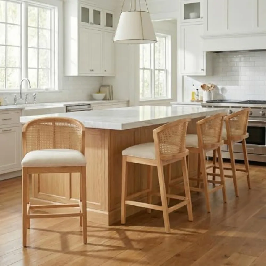 Jane Rattan Counter Stools Set of 4, Counter Height Bar Stools for Bar Table, Rubberwood Frame with Upholstered Barstools, Wood
Jane Rattan Counter Stools Set of 4, Counter Height Bar Stools for Bar Table, Rubberwood Frame with Upholstered Barstools, Wood