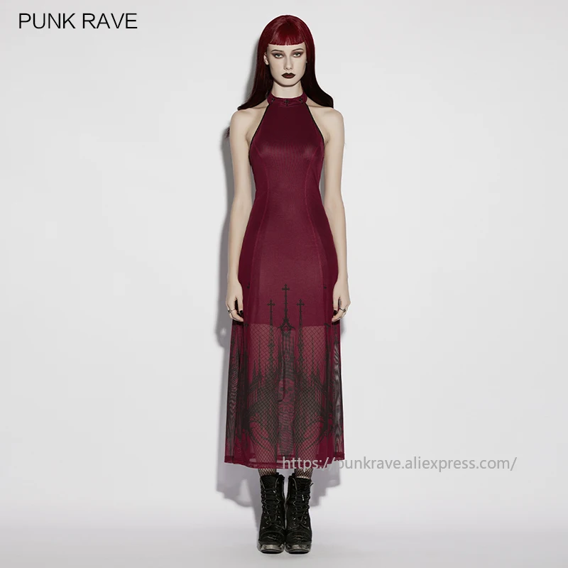 PUNK RAVE Women's Gothic Church Skull Print Mesh Dress Halter Neck Studded Crosses with Linning Party Sexy Long Dresses
PUNK RAVE Women's Gothic Church Skull Print Mesh Dress Halter Neck Studded Crosses with Linning Party Sexy Long Dresses