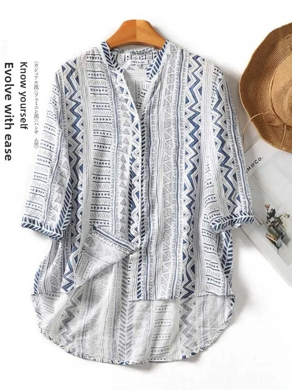 Ethnic Print Oversized V-Neck Half Sleeve Shirt Breathable Casual Top for plus Size Women Comfortable Skin-Friendly Summer Shirt
Ethnic Print Oversized V-Neck Half Sleeve Shirt Breathable Casual Top for plus Size Women Comfortable Skin-Friendly Summer Shirt