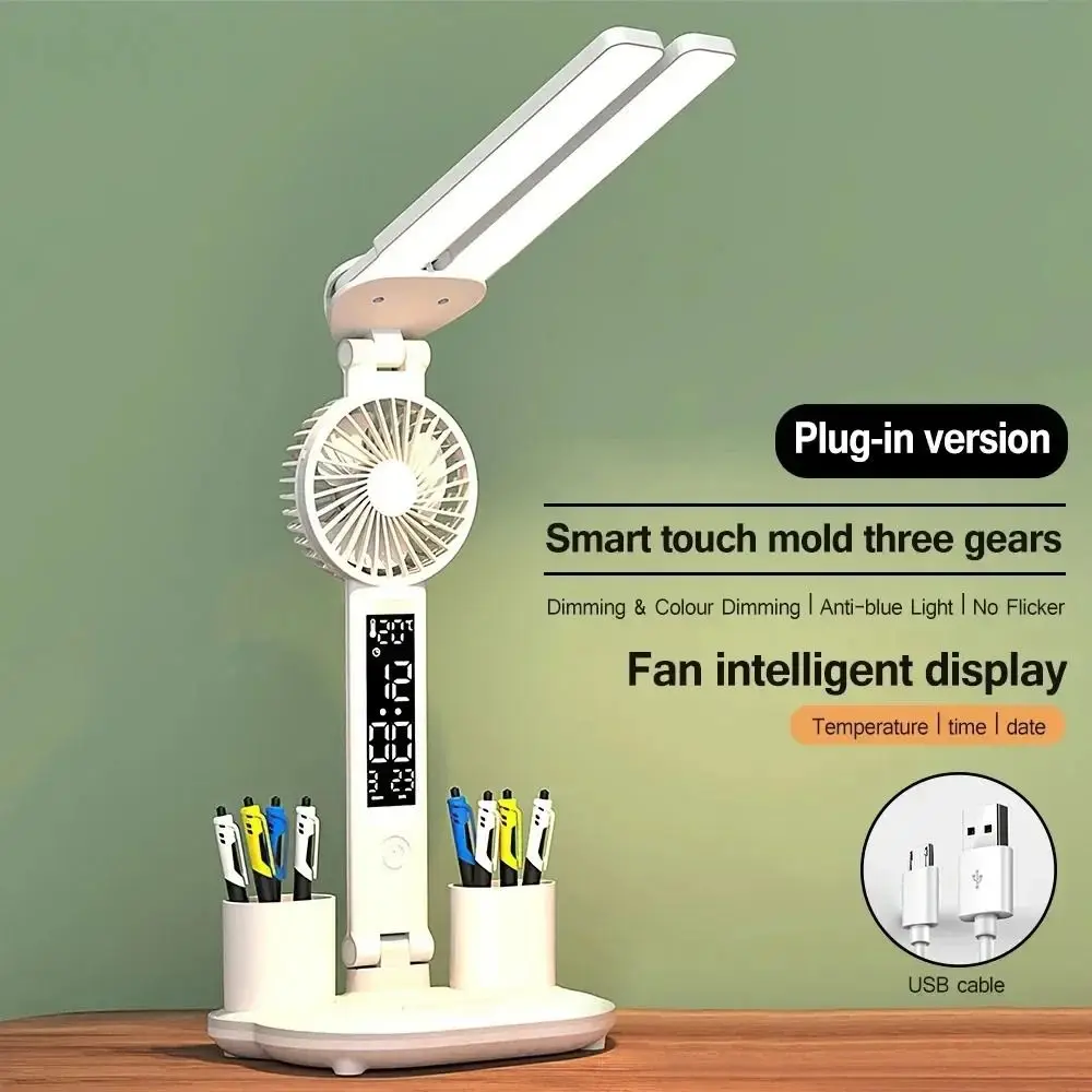 Double Head LED Table Lamp 3 Colors Touch Dimming Penholder Desk Lamp Foldable with Fan&Time Date Tabletop Reading Lamp Learning
Double Head LED Table Lamp 3 Colors Touch Dimming Penholder Desk Lamp Foldable with Fan&Time Date Tabletop Reading Lamp Learning