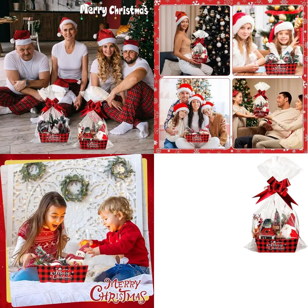 24-Piece Empty Christmas Gift Basket Kit with Handles, Bows, and Clear Bags for DIY Holiday Presents
24-Piece Empty Christmas Gift Basket Kit with Handles, Bows, and Clear Bags for DIY Holiday Presents
