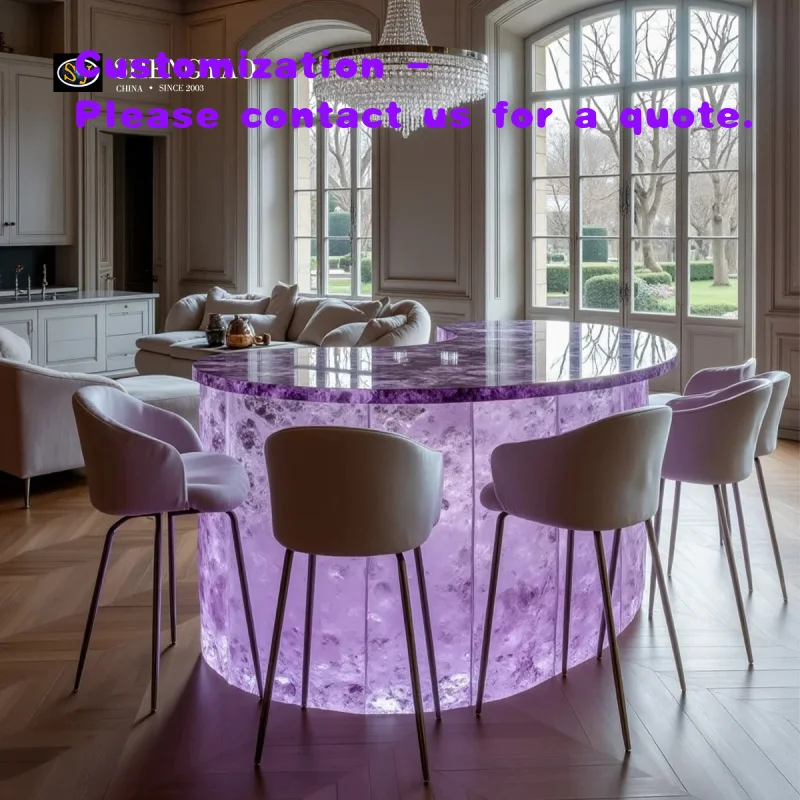 Барная мебель в стиле Custom.Ins: барная стойка из эпоксидной смолы, фиолетовый аметистовый островной стол с LED-подсветкой
Барная мебель в стиле Custom.Ins: барная стойка из эпоксидной смолы, фиолетовый аметистовый островной стол с LED-подсветкой