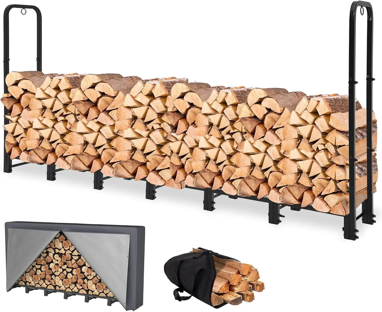 8FT Outdoor Firewood Rack with Cover, Heavy Duty Adjustable Log Holder for Patio Fireplace Storage, Waterproof Black
8FT Outdoor Firewood Rack with Cover, Heavy Duty Adjustable Log Holder for Patio Fireplace Storage, Waterproof Black