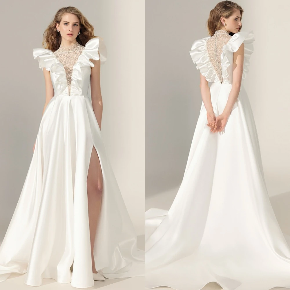 Customized Elegant Sexy Luxury Temperament Romantic Dreamy Modern Wedding Dresses White Satin Front Fork Wedding Party Dresses
Customized Elegant Sexy Luxury Temperament Romantic Dreamy Modern Wedding Dresses White Satin Front Fork Wedding Party Dresses