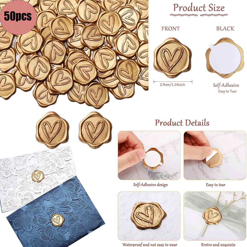 50pcs Heart Wax Seal Stickers,Envelope Seal Stickers Self Adhesive Antique Gold Wax Seal Stickers for Wedding Party Birthday
50pcs Heart Wax Seal Stickers,Envelope Seal Stickers Self Adhesive Antique Gold Wax Seal Stickers for Wedding Party Birthday