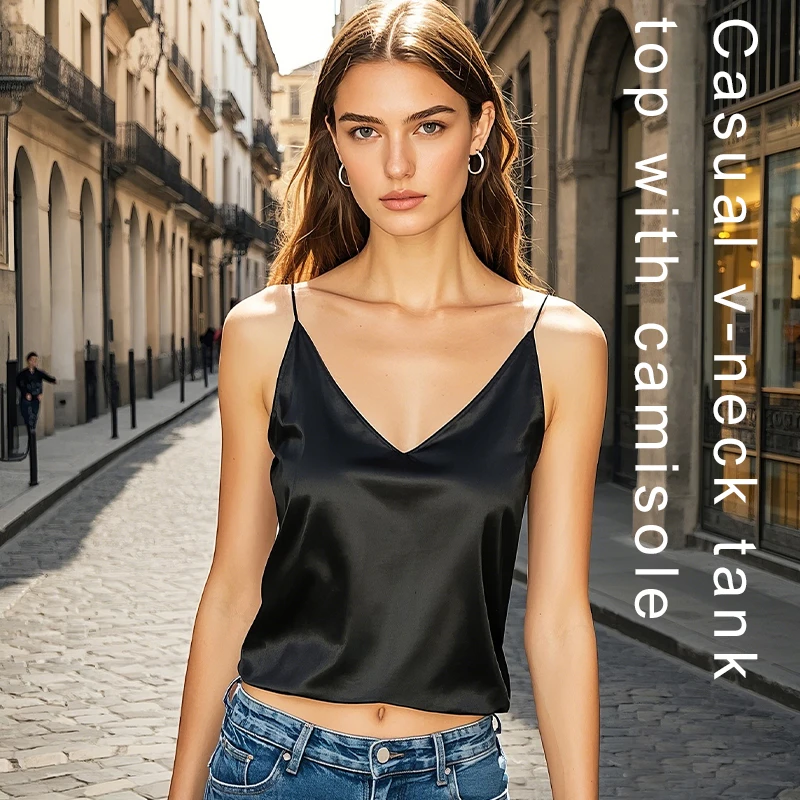 Summer Women's Tank Top Solid Color Satin Elegant V-neck Strap Sexy Casual Top Strap Tank Top top mujer ropa mujer,M30500
Summer Women's Tank Top Solid Color Satin Elegant V-neck Strap Sexy Casual Top Strap Tank Top top mujer ropa mujer,M30500