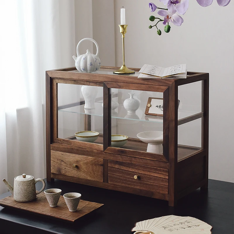 Solid wood black walnut five-sided glass display cabinet Commercial tea room Tea set Dust-proof storage cabinet Figure collectio
Solid wood black walnut five-sided glass display cabinet Commercial tea room Tea set Dust-proof storage cabinet Figure collectio