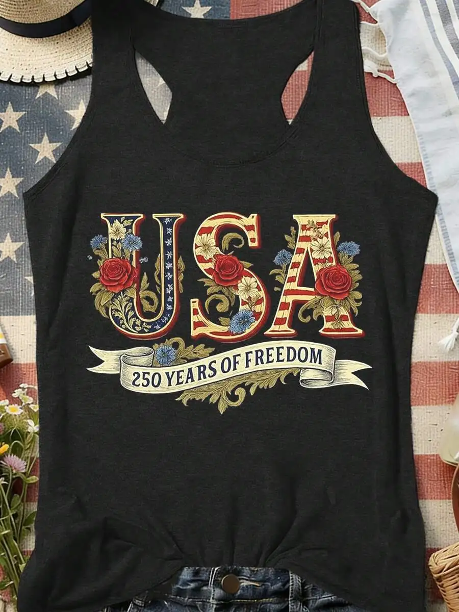 Womens Cotton Blend Tank Top USA 250 Years Of Freedom Floral Patriotic Design Casual Vest
Womens Cotton Blend Tank Top USA 250 Years Of Freedom Floral Patriotic Design Casual Vest