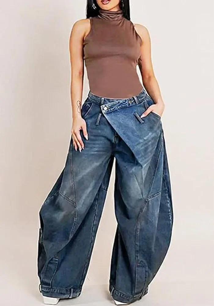 GUWU Women's Washed Distressed Jeans, Loose Wide Leg Denim Pants with Side Pockets, Casual Trendy Streetwear
GUWU Women's Washed Distressed Jeans, Loose Wide Leg Denim Pants with Side Pockets, Casual Trendy Streetwear