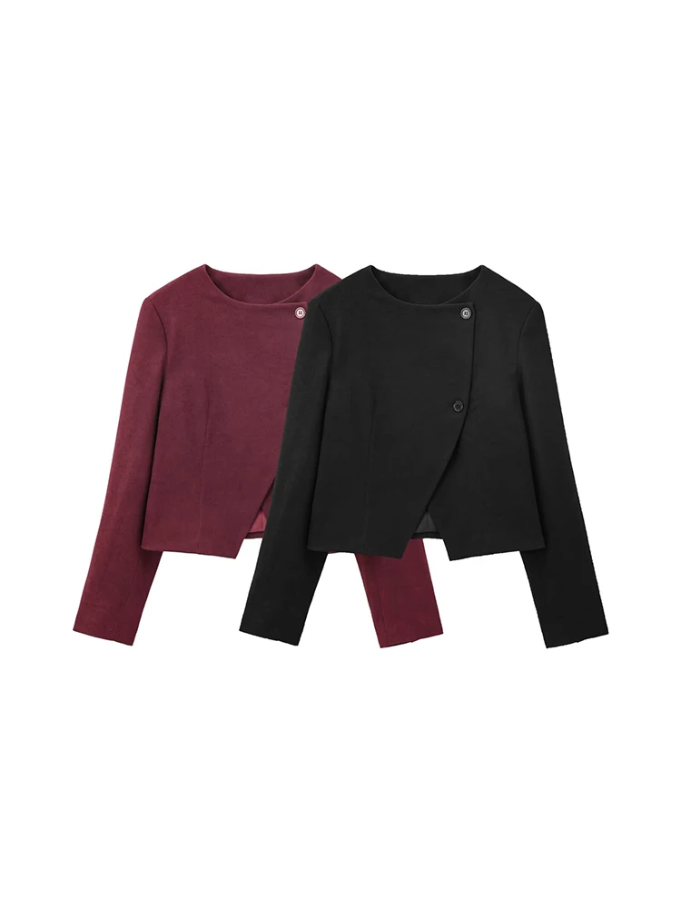 2024 European and American style women's clothing new simple versatile round neck short long sleeve jacket
2024 European and American style women's clothing new simple versatile round neck short long sleeve jacket