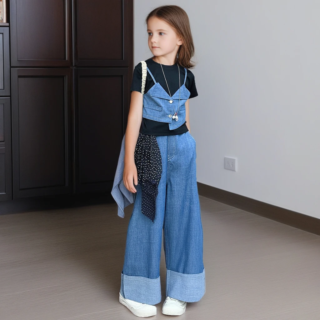 Girls Denim Outfit Summer Short Sleeve T-shirt Wide Leg Jeans 2-Pieces Trendy Casual School Teens Kids Clothes Set 12 13 Years
Girls Denim Outfit Summer Short Sleeve T-shirt Wide Leg Jeans 2-Pieces Trendy Casual School Teens Kids Clothes Set 12 13 Years
