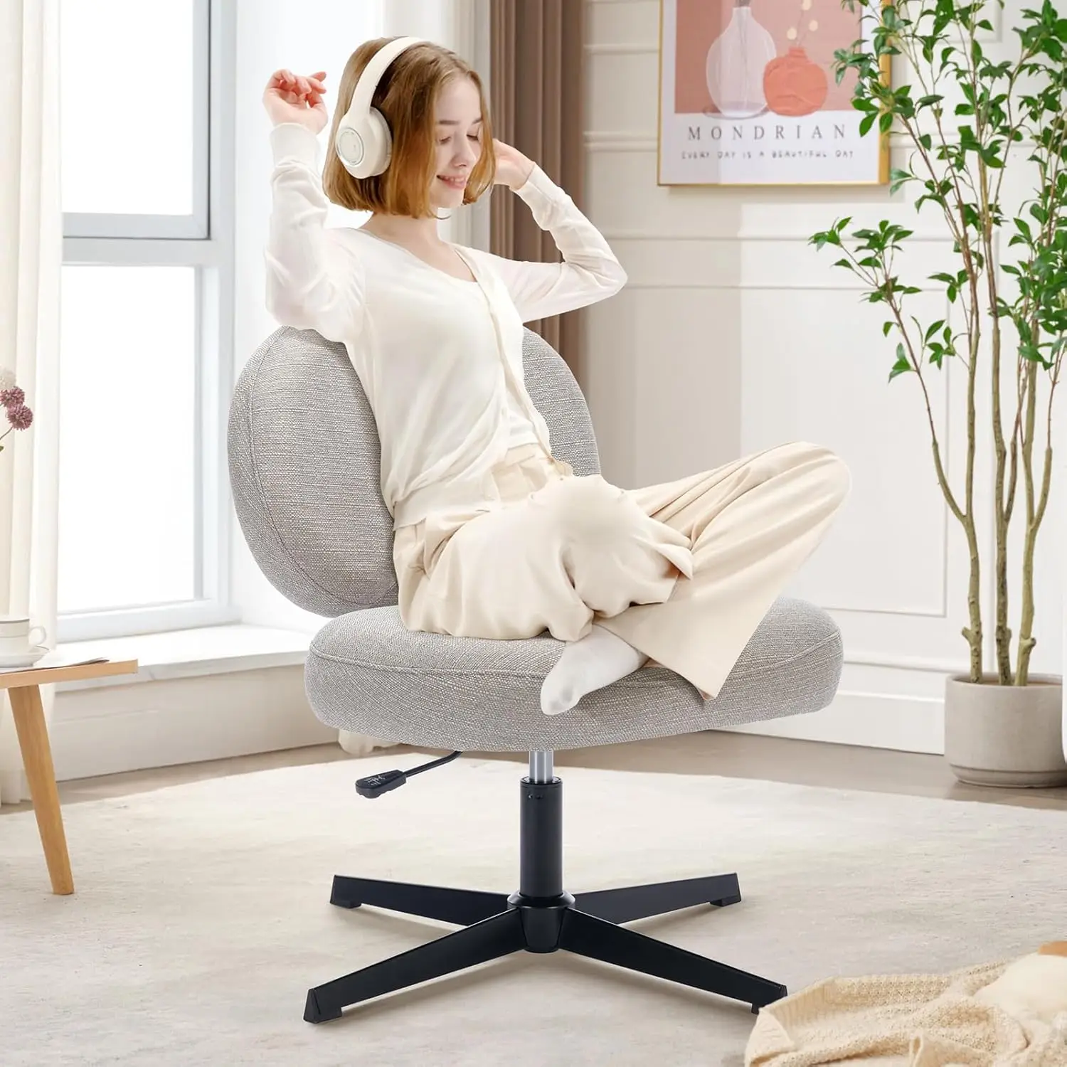 Criss Cross Armless Desk Chair, Cross Legged Chair No Wheels With Adjustable Height, Ergonomic Swivel Vanity Chair Mid Back
Criss Cross Armless Desk Chair, Cross Legged Chair No Wheels With Adjustable Height, Ergonomic Swivel Vanity Chair Mid Back