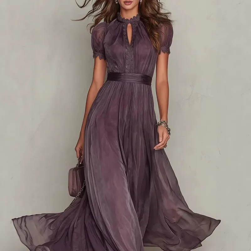 Solid Color Lace Trim Puff Short Sleeve Elegant Maxi Dress for Women 2026 Summer Casual Party Swing A-Line Pleated Tunic
Solid Color Lace Trim Puff Short Sleeve Elegant Maxi Dress for Women 2026 Summer Casual Party Swing A-Line Pleated Tunic