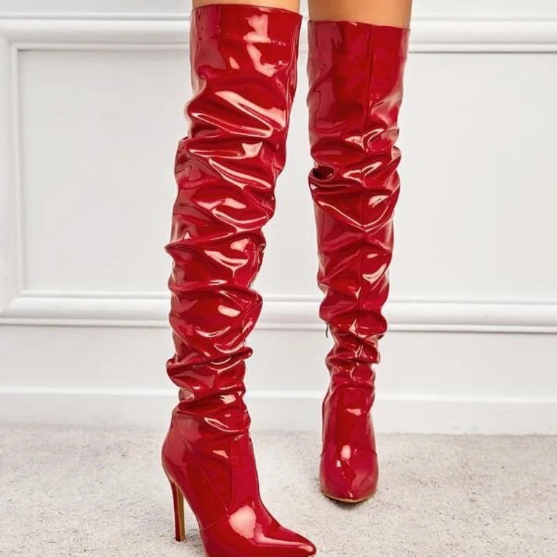 High Heeled Women's Boots Over-the-knee Boots High Quality Fashion Pointed Toe Side Zipper Shiny Elastic Pleated Stiletto Botas
High Heeled Women's Boots Over-the-knee Boots High Quality Fashion Pointed Toe Side Zipper Shiny Elastic Pleated Stiletto Botas
