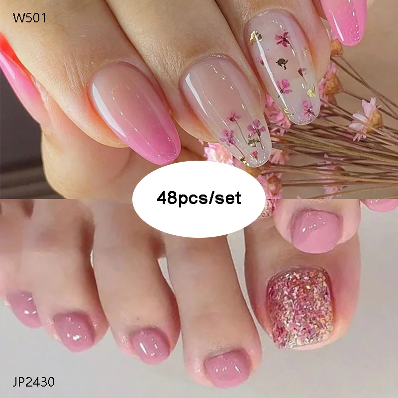 48 pieces long French simple powder gradient floral fingernail toenail +2 nail glue +2 nail file
48 pieces long French simple powder gradient floral fingernail toenail +2 nail glue +2 nail file