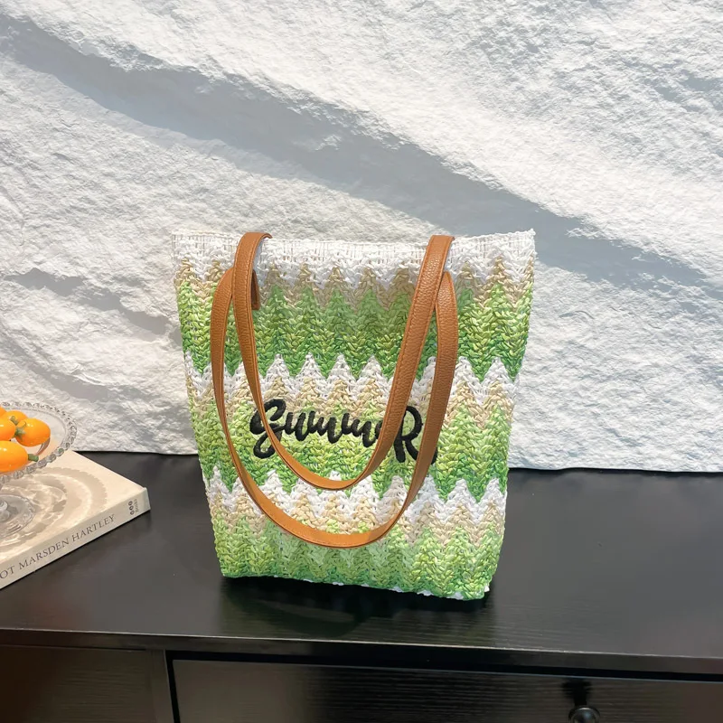 Summer Letter Straw Woven Shoulder Bags for Women Colorful Wave Pattern Ladies Beach Tote Bag Portable Female Travel Handbags
Summer Letter Straw Woven Shoulder Bags for Women Colorful Wave Pattern Ladies Beach Tote Bag Portable Female Travel Handbags