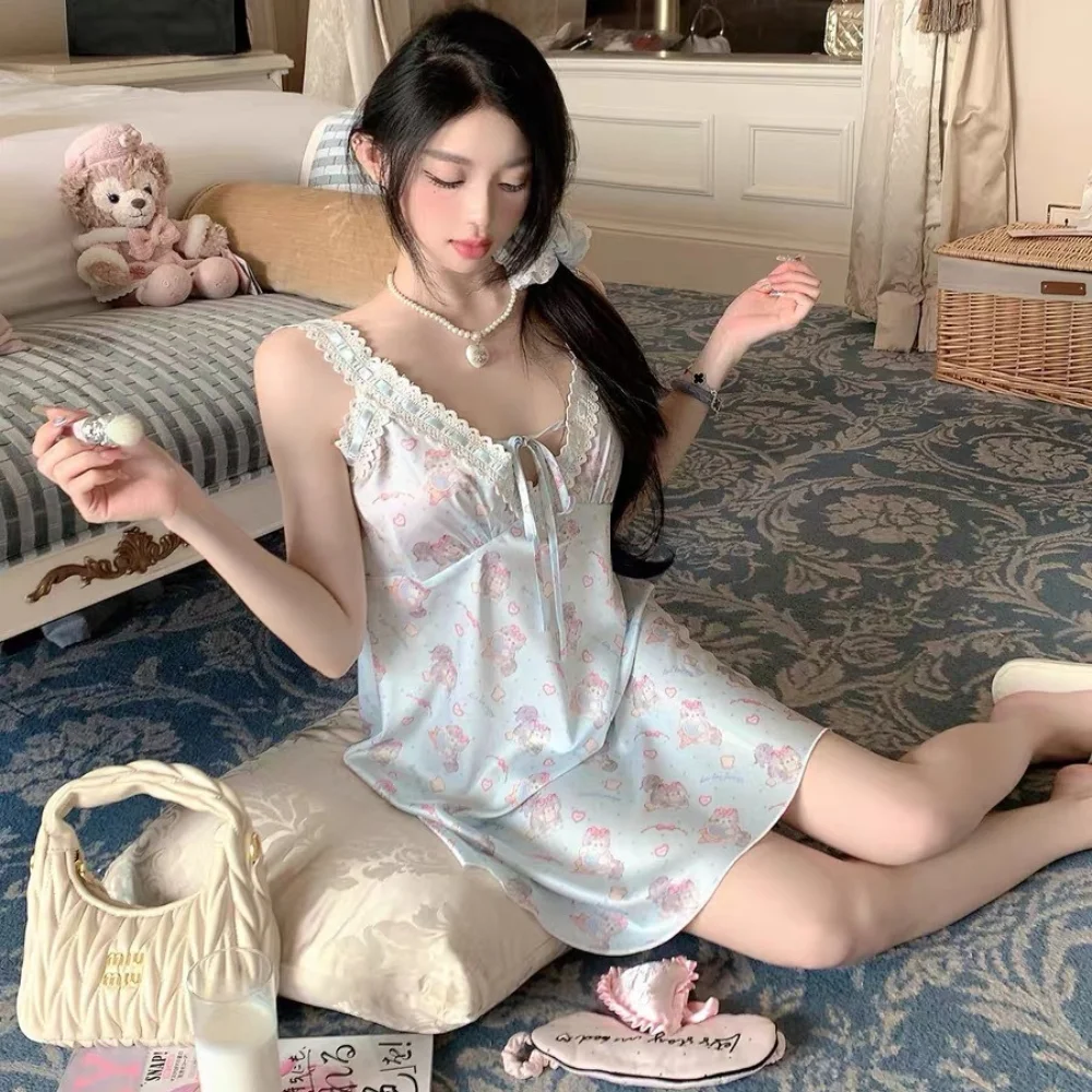 Sweet Girls Fresh Cat Print Ice Silk Nightgown Women Summer New Sweet Spicy Sexy Lace Up Strappy Short Home Sleepwear Nightdress
Sweet Girls Fresh Cat Print Ice Silk Nightgown Women Summer New Sweet Spicy Sexy Lace Up Strappy Short Home Sleepwear Nightdress
