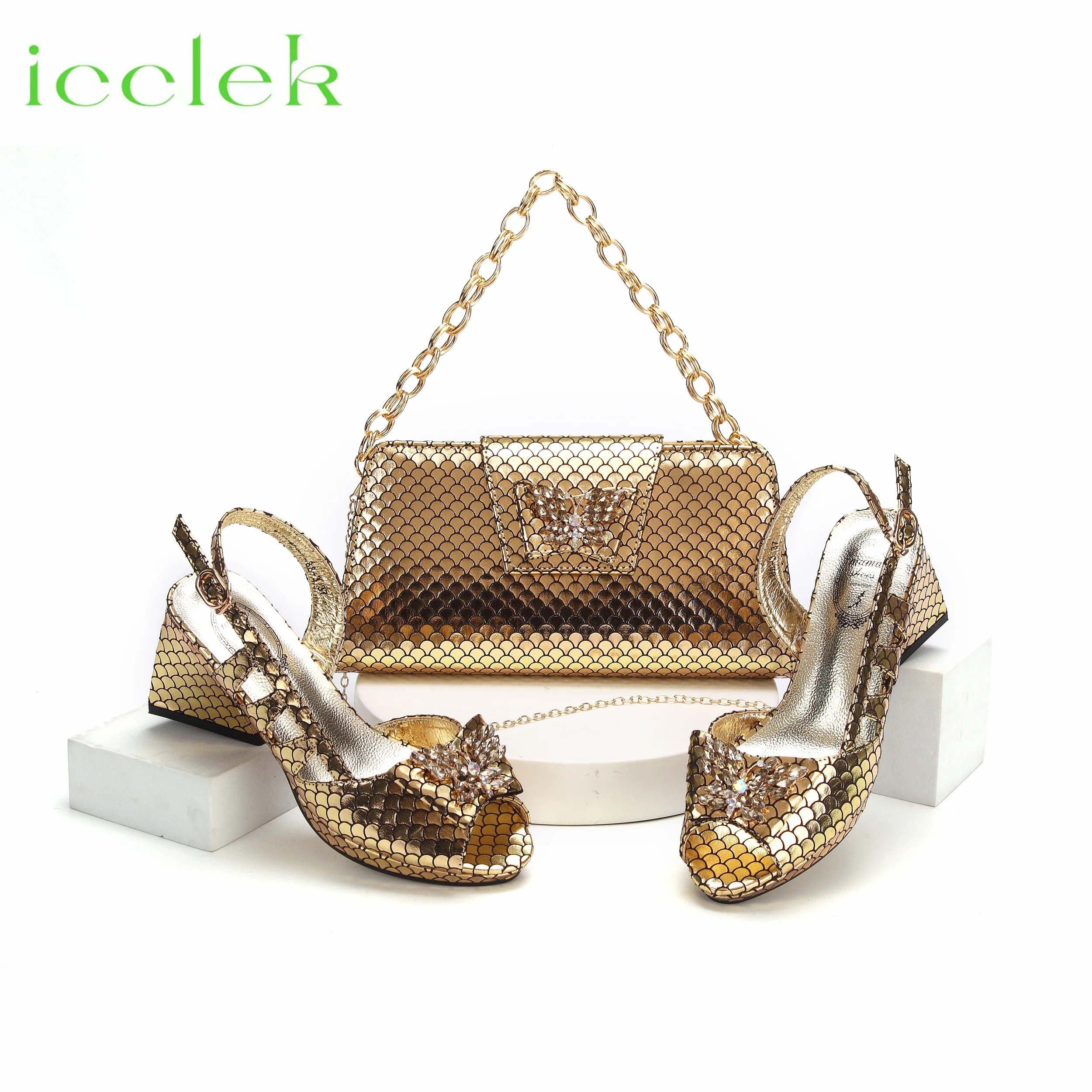 High Quality 2024 Peep Toe Hollow Pattern Design Ladies High Heel Sandal with Bag Set in Gold For Women Party
High Quality 2024 Peep Toe Hollow Pattern Design Ladies High Heel Sandal with Bag Set in Gold For Women Party