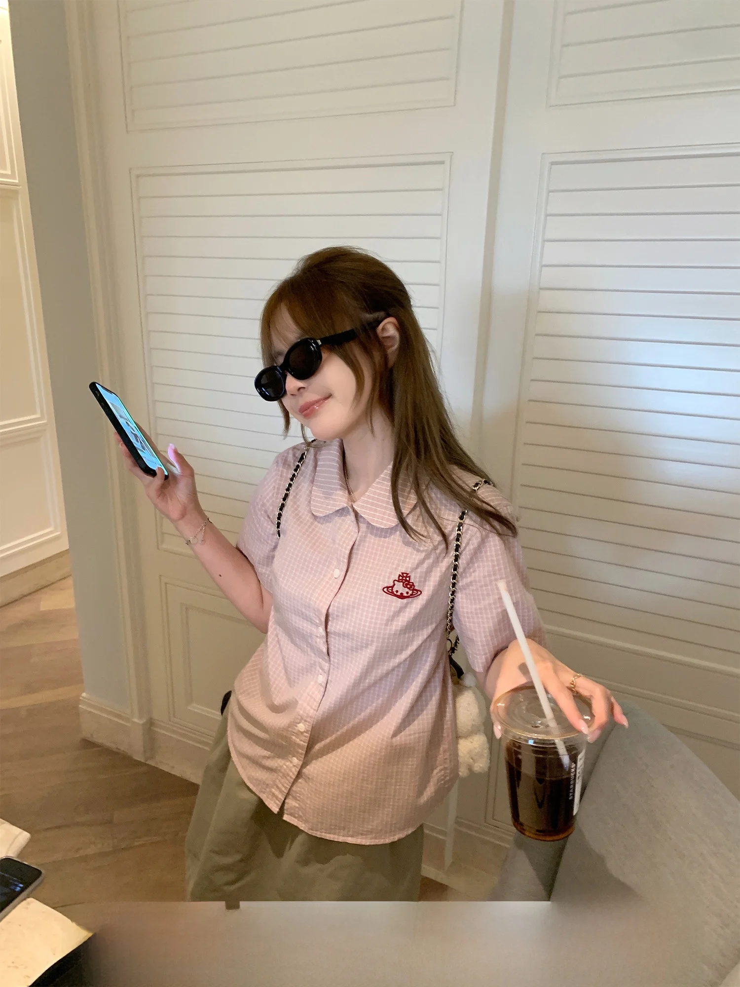 Pink Plaid Embroidered Doll Collar irt Women's Summer College Sle Cotton ort Sve Breathable Casual irt
Pink Plaid Embroidered Doll Collar irt Women's Summer College Sle Cotton ort Sve Breathable Casual irt