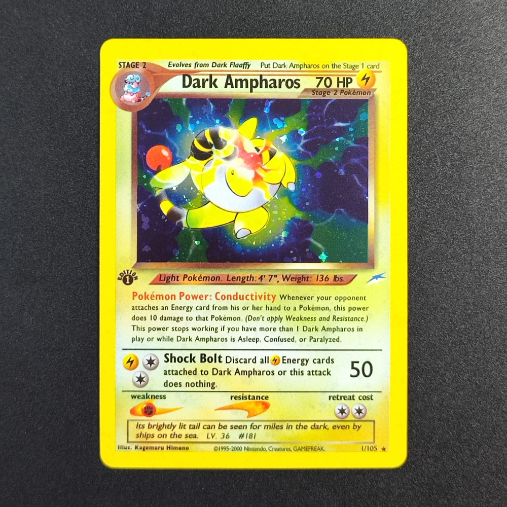 Коллекционная карта Покемон Proxy EN Gym Challenge 1st Dark Ampharos 1/105, супер редкая, классическая, аниме-карта, игрушка
Коллекционная карта Покемон Proxy EN Gym Challenge 1st Dark Ampharos 1/105, супер редкая, классическая, аниме-карта, игрушка