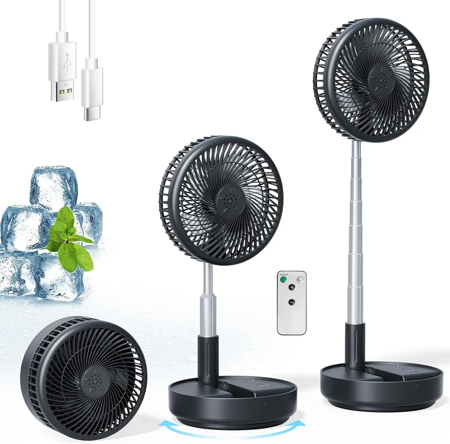 Portable Rechargeable Fan with Remote, 4 Speeds & USB-C, Adjustable Height for Desk, Travel, Camping - Black
Portable Rechargeable Fan with Remote, 4 Speeds & USB-C, Adjustable Height for Desk, Travel, Camping - Black
