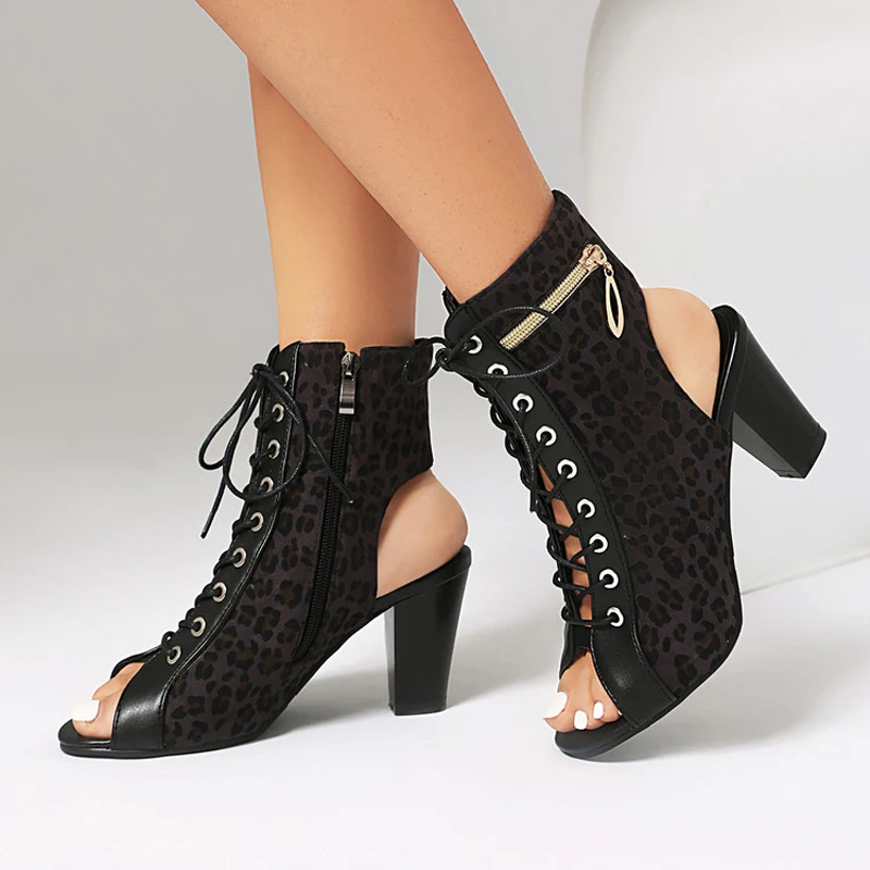 Women Chunky Heels Peep Toe Summer Boots Sandals Woman Shoes Front Lace-up Leopard Print Casual Sandals Booties Big Size WSH5707
Women Chunky Heels Peep Toe Summer Boots Sandals Woman Shoes Front Lace-up Leopard Print Casual Sandals Booties Big Size WSH5707
