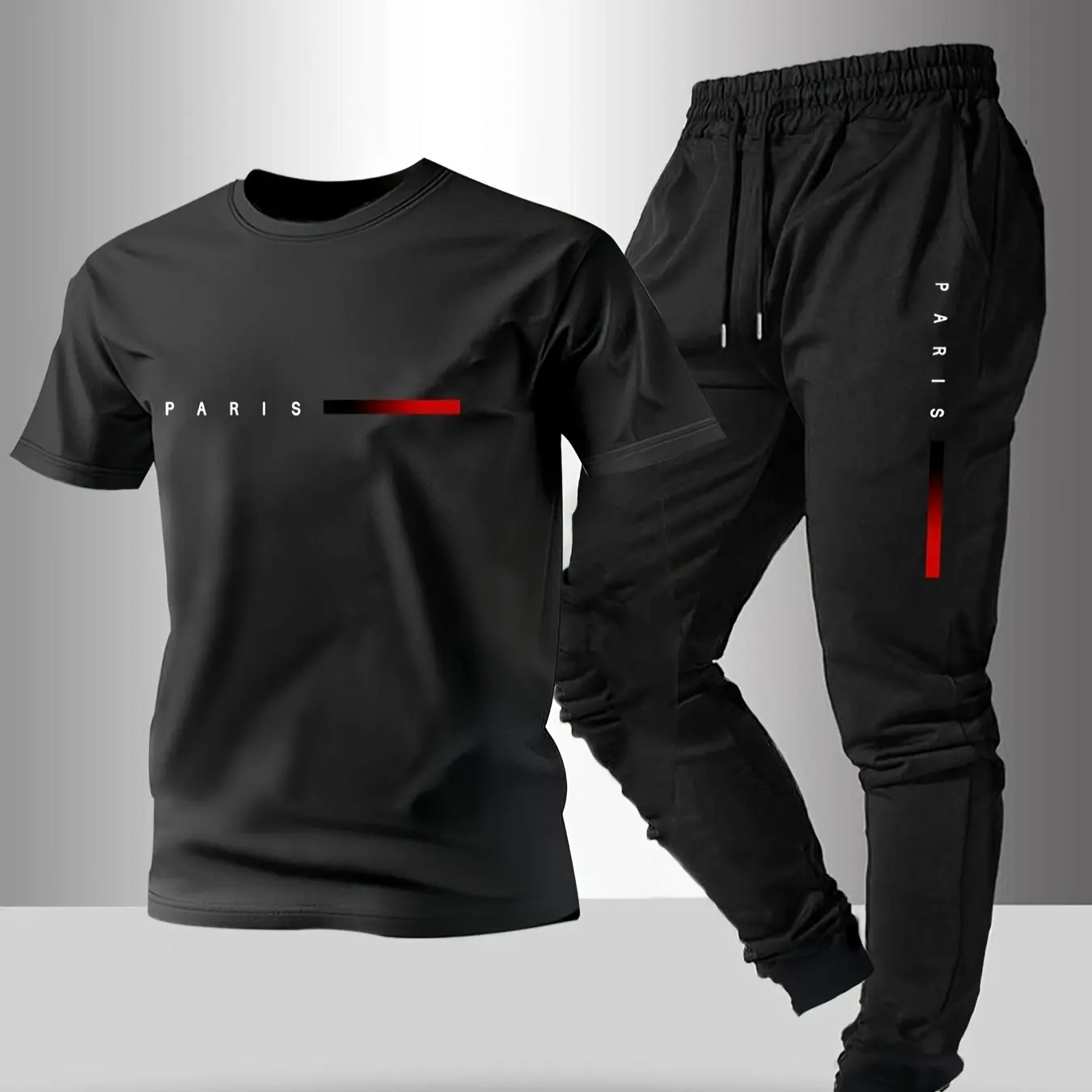 Мужской комплект из футболки с коротким рукавом и брюк, весенне-летний, с принтом в виде надписи Paris, футболка с круглым вырезом, спортивные брюки с завязками, для активного отдыха и повседневной носки.
Мужской комплект из футболки с коротким рукавом и брюк, весенне-летний, с принтом в виде надписи Paris, футболка с круглым вырезом, спортивные брюки с завязками, для активного отдыха и повседневной носки.