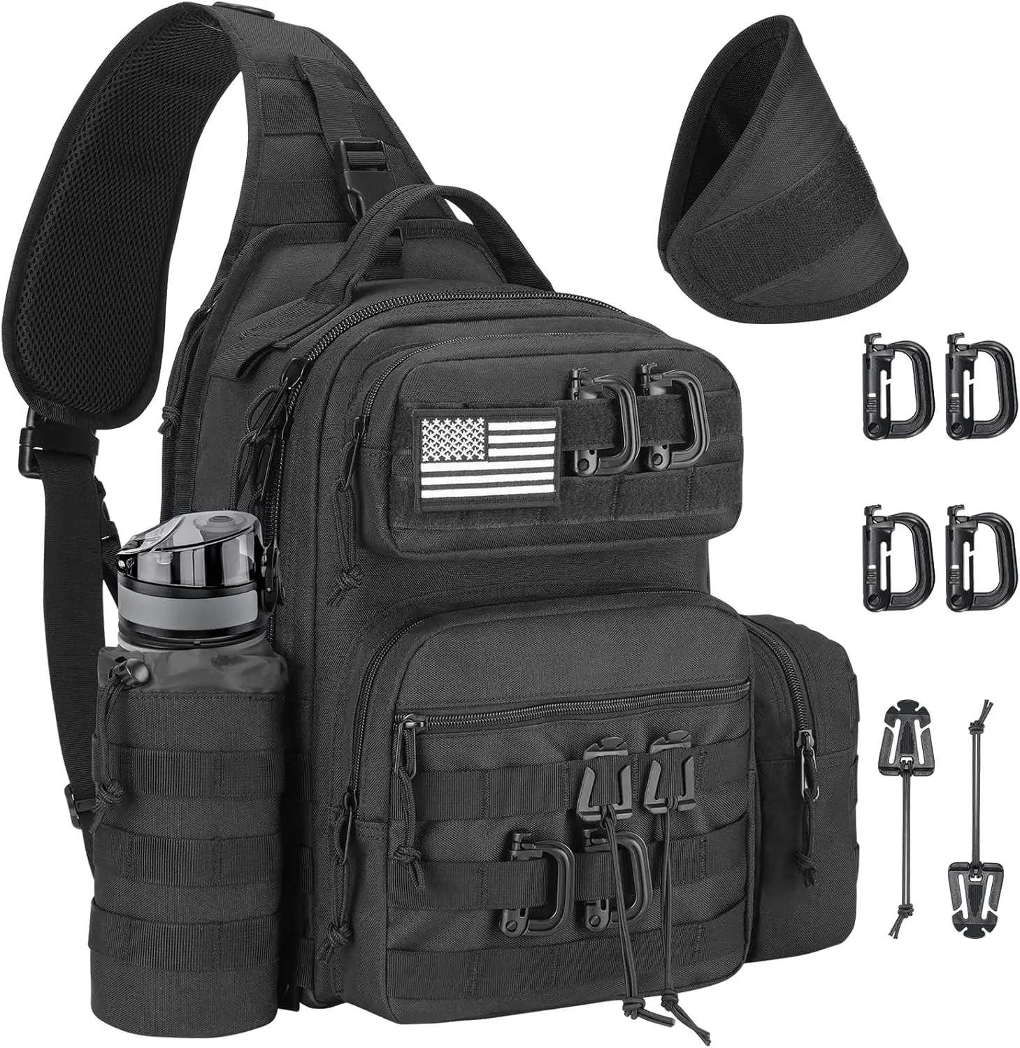 Tactical Sling Bag for Men - Military Shoulder Bag with Molle, Detachable Day Pack, Bottle Holder, Concealed Carry, Black
Tactical Sling Bag for Men - Military Shoulder Bag with Molle, Detachable Day Pack, Bottle Holder, Concealed Carry, Black