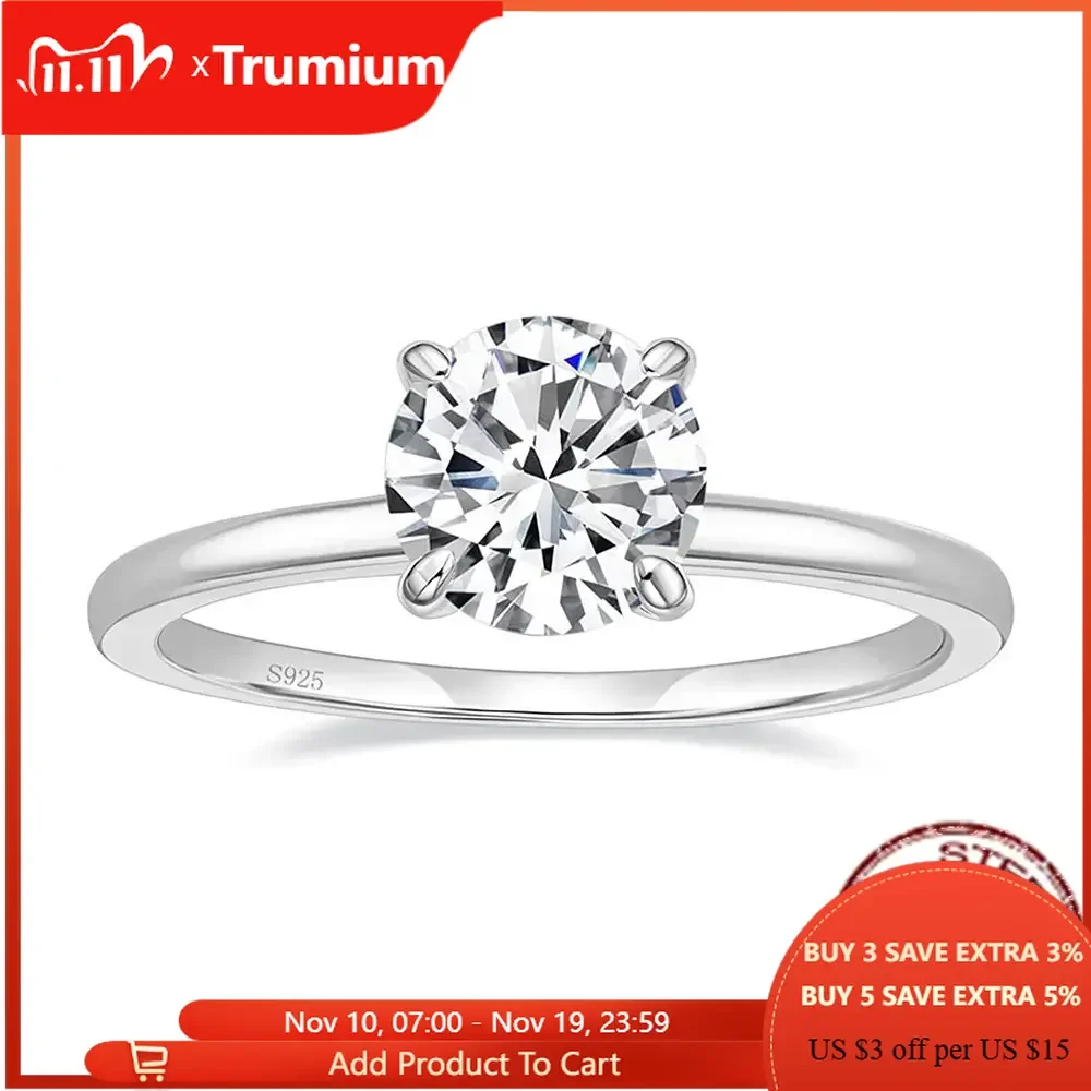 Trupremium CT 925 пробы серебряные обручальные кольца с круглым кубическим цирконием CZ свадебные кольца обещания обручальные кольца для женщин