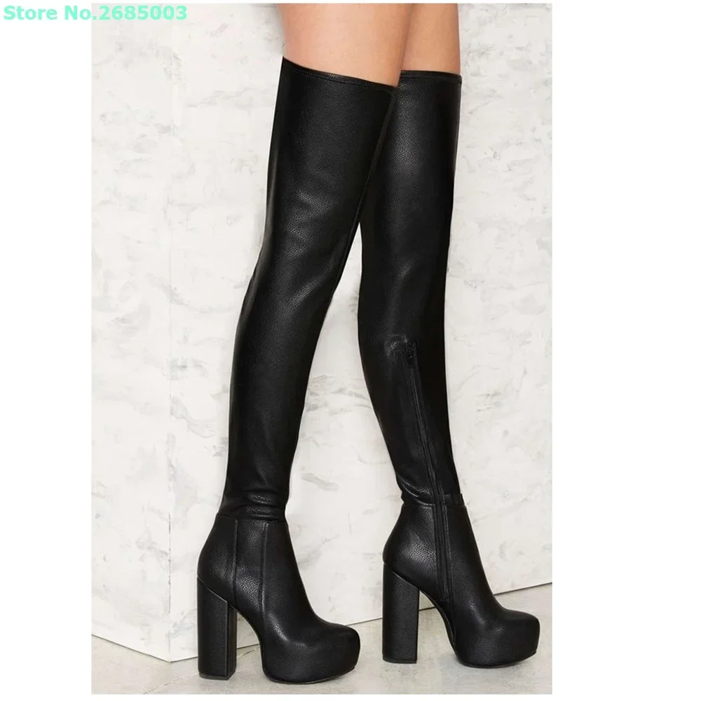 Ботинки на платформе до бедра на блочном каблуке, с круглым носком, однотонные кожаные ботинки на молнии сбоку, лаконичные женские осенние вечерние классические ботинки, обувь 
Ботинки на платформе до бедра на блочном каблуке, с круглым носком, однотонные кожаные ботинки на молнии сбоку, лаконичные женские осенние вечерние классические ботинки, обувь