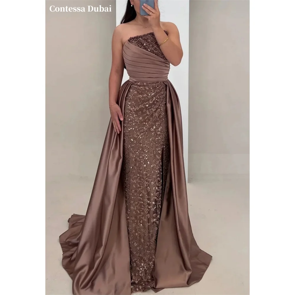 Contessa Custom Mocha Brown Straples Evening Dress Sequin Mermaid Prom Dresses Satin Vestidos De Noche Luxury Formal Evening
Contessa Custom Mocha Brown Straples Evening Dress Sequin Mermaid Prom Dresses Satin Vestidos De Noche Luxury Formal Evening