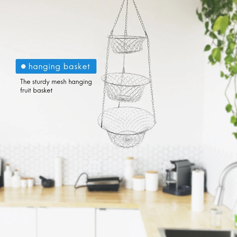 A84Z-3 Tier Fruit Basket, Vegetable Kitchen Storage Basket Chain Hanging Space Saving Fruits, Plants Storage Basket
A84Z-3 Tier Fruit Basket, Vegetable Kitchen Storage Basket Chain Hanging Space Saving Fruits, Plants Storage Basket