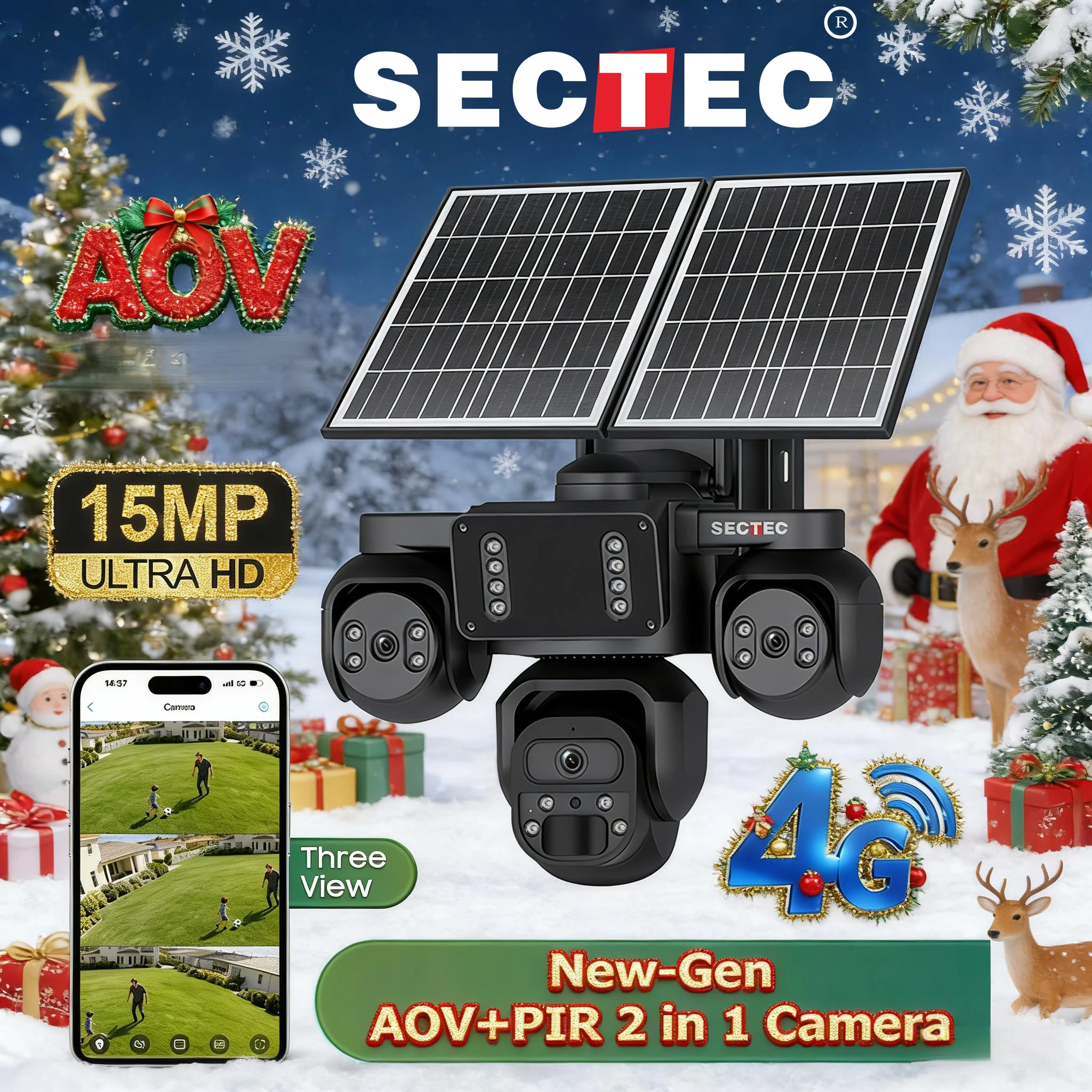 Sectec 15MP Solar Camera AOV 4G SIM Thress Screen WIFI Wireless Outdoor Security PTZ Camera 7/24 Hour Video Recording OKAM APP
Sectec 15MP Solar Camera AOV 4G SIM Thress Screen WIFI Wireless Outdoor Security PTZ Camera 7/24 Hour Video Recording OKAM APP