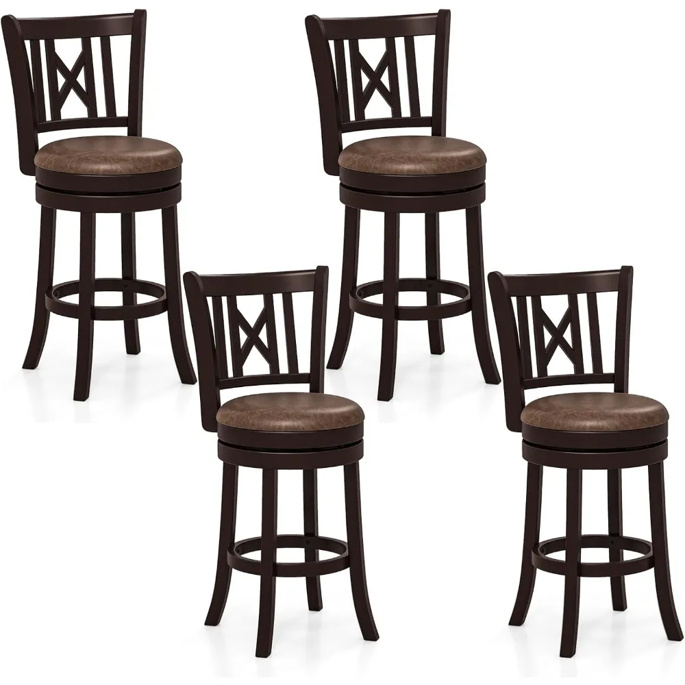 Bar stool set, 4 pieces of 26 inch rotating bar chairs with footrests, rubber wood frame, and hollowed out backrest
Bar stool set, 4 pieces of 26 inch rotating bar chairs with footrests, rubber wood frame, and hollowed out backrest