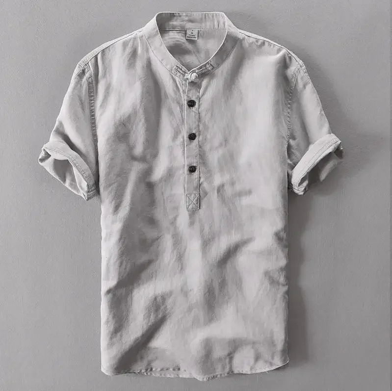 Mens Pullover Linen Shirts Short Sleeve Mens Quality Casual Shirts Slim fit Solid Mandarin Collar Cotton Shirts Men -155
Mens Pullover Linen Shirts Short Sleeve Mens Quality Casual Shirts Slim fit Solid Mandarin Collar Cotton Shirts Men -155