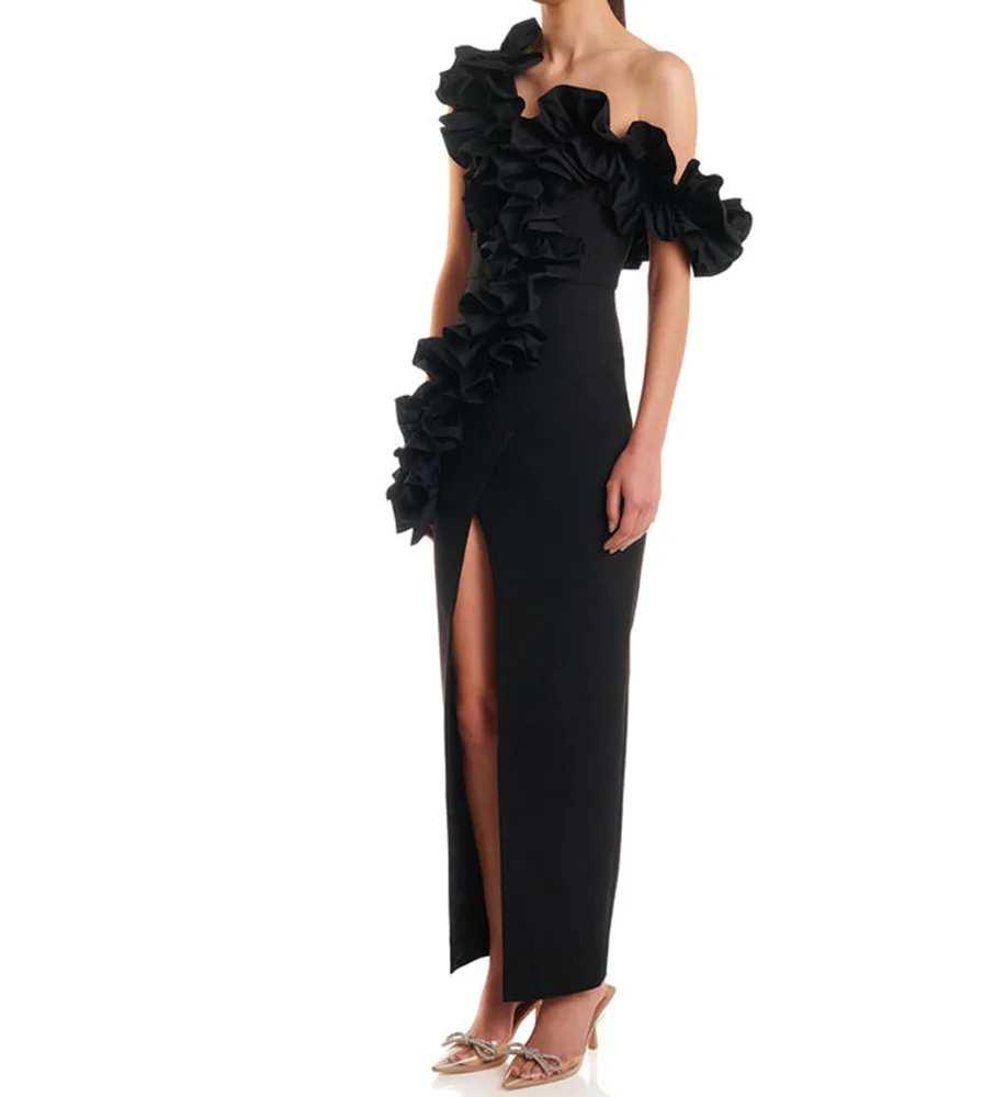 Customized Exquisite Jersey Straight One Shoulder Ruched Evening Dresses Short Sleeves Black Special Occasion Gowns Formal
Customized Exquisite Jersey Straight One Shoulder Ruched Evening Dresses Short Sleeves Black Special Occasion Gowns Formal